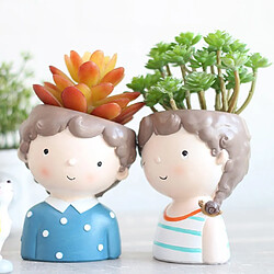 Avis 2pcs résine fille garçons planteur succulente bonsaï pot pot de fleurs décor à la maison ensemble b