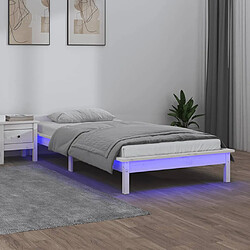 vidaXL Cadre de lit à LED sans matelas blanc 100x200 cm bois massif 