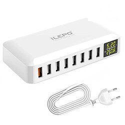 Universal Chargeur rapide USB blanc 60W à 8 ports Hub QC3.0 Intelligent Rapid Charging LED Display Multi-USB Charging Station Mobile Desktop Home