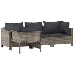 vidaXL Salon de jardin 4 pcs avec coussins Gris Résine tressée