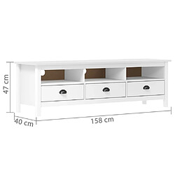 Avis vidaXL Meuble TV Hill Range Blanc 158x40x47 cm Bois de pin solide