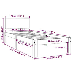 vidaXL Cadre de lit sans matelas blanc 75x190 cm pas cher