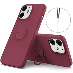 Coque en silicone avec béquille à anneau réglable et sangle rouge vin pour votre Apple iPhone 13 6.1 pouces