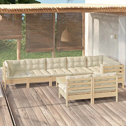 Maison Chic Salon de jardin 9 pcs + coussins - Mobilier/Meubles de jardin - Table et chaises d'extérieur crème Bois de pin massif -MN64042