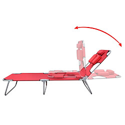 Avis Helloshop26 Transat chaise longue bain de soleil lit de jardin terrasse meuble d'extérieur avec coussin de tête acier enduit de poudre rouge 02_0012442