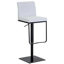 Decoshop26 Tabouret de bar x1 avec repose-pieds plaque de base carrée en métal noir assise en PVC blanc 10_0005301