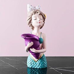 Avis Sculpture De Bureau à Domicile En Résine De Vase à Fleurs Sèches Fille Mignonne Mermaid_Blue