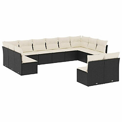 Maison Chic Salon de jardin 12 pcs avec coussins | Ensemble de Table et chaises | Mobilier d'Extérieur noir résine tressée -GKD48604