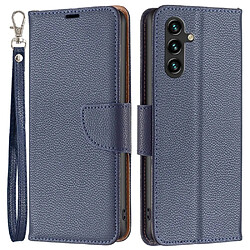 Etui en PU texture litchi, antichoc avec support pour votre Samsung Galaxy A14 5G - bleu foncé