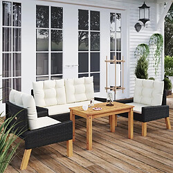 Maison Chic Salon de jardin 4 pcs | Ensemble de Table et chaises | Mobilier d'Extérieur et coussins Résine tressée et bois massif -GKD61407