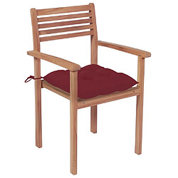 vidaXL Chaises de jardin lot de 2 avec coussins bordeaux Teck massif