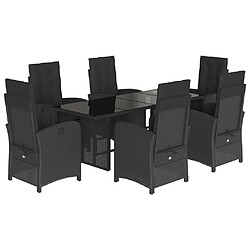 vidaXL Ensemble à manger de jardin coussins 7pcs Noir Résine tressée