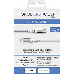 BIGBEN Câble Renforcé USB C/USB C 1,2m 3A Garanti à vie Blanc - 100% Plastique recyclé Force Power Lite pas cher