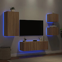 Acheter Maison Chic Lot de 4 Meuble TV muraux, Banc TV avec lumières LED pour salon, Meuble de rangement chêne sonoma -GKD31420