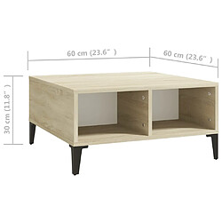 vidaXL Table basse blanc et chêne sonoma 60x60x30 cm bois d'ingénierie pas cher