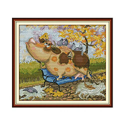 Kits De Point De Croix Estampé Et Compté - Mignon Vache Et Oiseaux 11CT 44x39cm