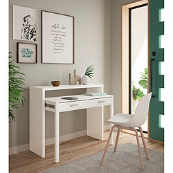 Alter Bureau console extensible avec deux tiroirs, couleur blanc mat, Mesures 98 x 87 x 36 cm (extensible jusqu'à 66 cm)