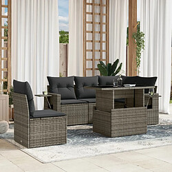 vidaXL Salon de jardin 6 pcs avec coussins gris résine tressée