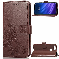 Wewoo Housse Coque Étui en cuir motif de fleurs pressées Lucky Clover pour Xiaomi Mi 8 Lite, avec support et emplacements pour cartes, ainsi que portefeuille dragonne (Marron)