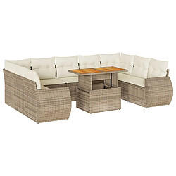 vidaXL Salon de jardin avec coussins 10 pcs beige résine tressée