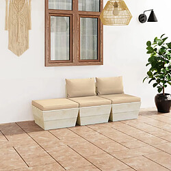 vidaXL Salon de jardin palette 3 pcs avec coussins bois d'épicéa