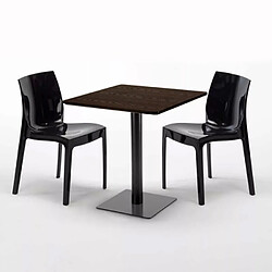 Avis Grand Soleil Table Carrée 70x70 Effet Bois avec 2 Chaises Colorées Ice Melon - Noir