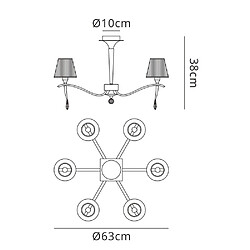 Luminaire Center Semi Plafonnier Siena rond 6 Ampoules E14, chrome poli avec Abat jour noirs et cristal noir