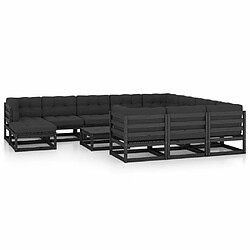 Maison Chic Salon de jardin 12pcs + coussins - Mobilier/Meubles de jardin - Table et chaises d'extérieur Noir Bois de pin massif -MN48092