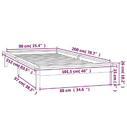 vidaXL Cadre de lit à LED sans matelas 90x200 cm bois massif pas cher