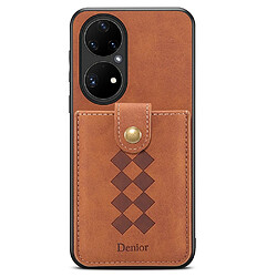 Coque en TPU + PU avec porte-carte détachable marron pour votre Huawei P50 Pro