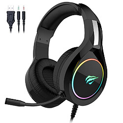 GAMENOTE HV-H2232D Casque gamer avec micro et retro éclairage RGB pour PC & consoles - Haut-parleur 50mm - Contrôle du volume