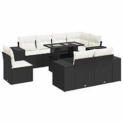 vidaXL Salon de jardin 9 pcs avec coussins noir résine tressée