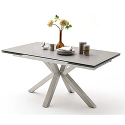 Pegane Table à manger extensible en céramique gris clair et acier brossé - L.160-240 x H.76 x P.90 cm