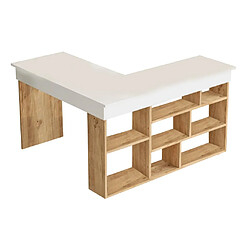 Avis Vente-Unique Bureau d'angle avec rangements - Coloris : Blanc et naturel - LILEUL