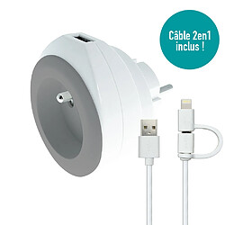 Watt & Co Prise BEWATT avec chargeur USB réversible (gris) - Watt and Co