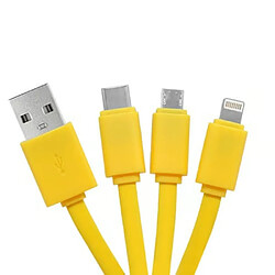 YELLO KOKO Câble 3 en 1 USB A/micro USB & USB C & Lightning 0,15m Ananas Jaune