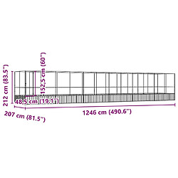 vidaXL Volière avec extension argenté 1246x207x212 cm acier pas cher