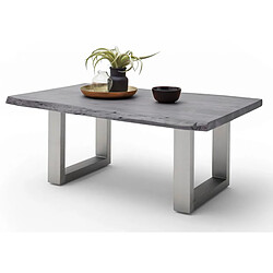 Pegane Table basse en bois d'acacia massif gris et acier inoxydable - L.110 x H.45 x P.70 cm