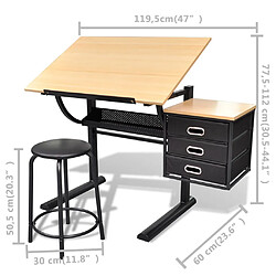 vidaXL Table à dessin inclinable à 3 tiroirs avec tabouret pas cher