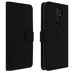 Avizar Étui pour Xiaomi Redmi 9 Clapet Portefeuille Fonction Support Vidéo Noir