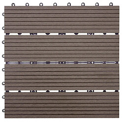 Decoshop26 Carrelage de sol WPC balcon terrasse aspect bois 11 pièces 30x30cm 1m² décalage en teck linéaire couleur café 04_0005434