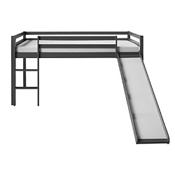 Homestyle4U Lit mezzanine gris pour enfants avec toboggan et echelle, 90 x 200 cm