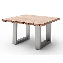 Pegane Table basse en bois d'acacia massif naturel et acier inoxydable - L.75 x H.45 x P.75 cm