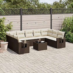 vidaXL Salon de jardin 10 pcs avec coussins marron résine tressée