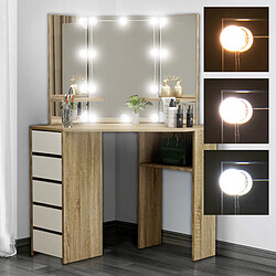 ML-Design Table de coiffeuse maquillage sonoma avec miroir éclairage LED tiroirs étagères