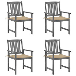 vidaXL Chaises de jardin et coussins lot de 4 Gris Bois acacia massif