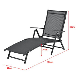 Avis Helloshop26 Transat bain de soleil inclinable 160° bain de soleil avec accoudoirs 150 x 65 x 86 cm noir 03_0006406