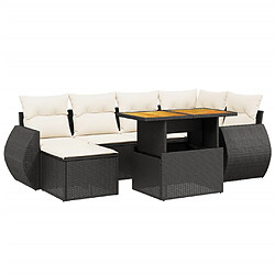 vidaXL Salon de jardin 7 pcs avec coussins noir résine tressée