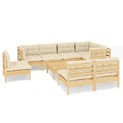 Maison Chic Salon de jardin 9 pcs + coussins - Mobilier/Meubles de jardin - Table et chaises d'extérieur crème Bois de pin massif -MN79771