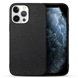 Coque en TPU + cuir véritable texture litchi, antichoc noir pour votre Apple iPhone 13 Pro 6.1 pouces